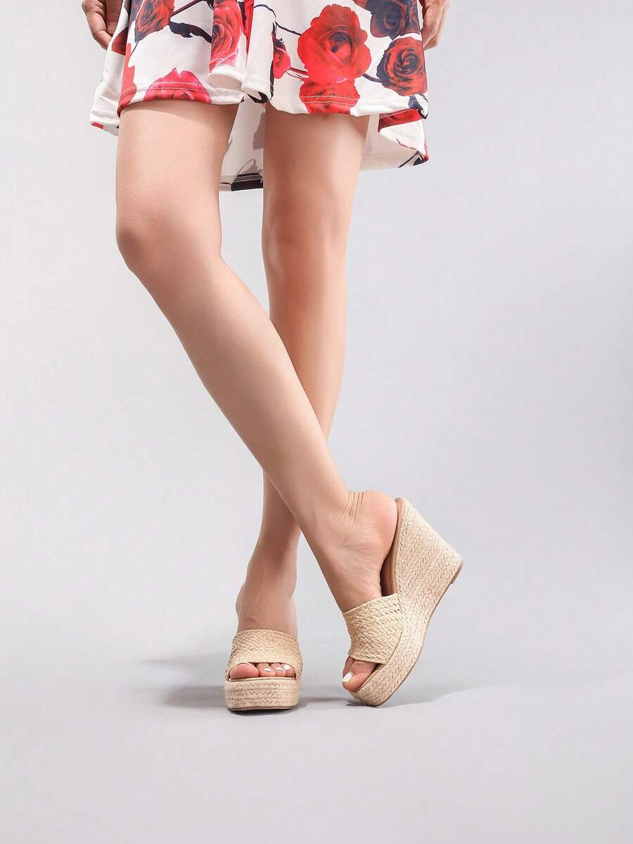 Cork Wedge Sandal - 여성용 로프 플랫폼 웨지 샌들, 우븐