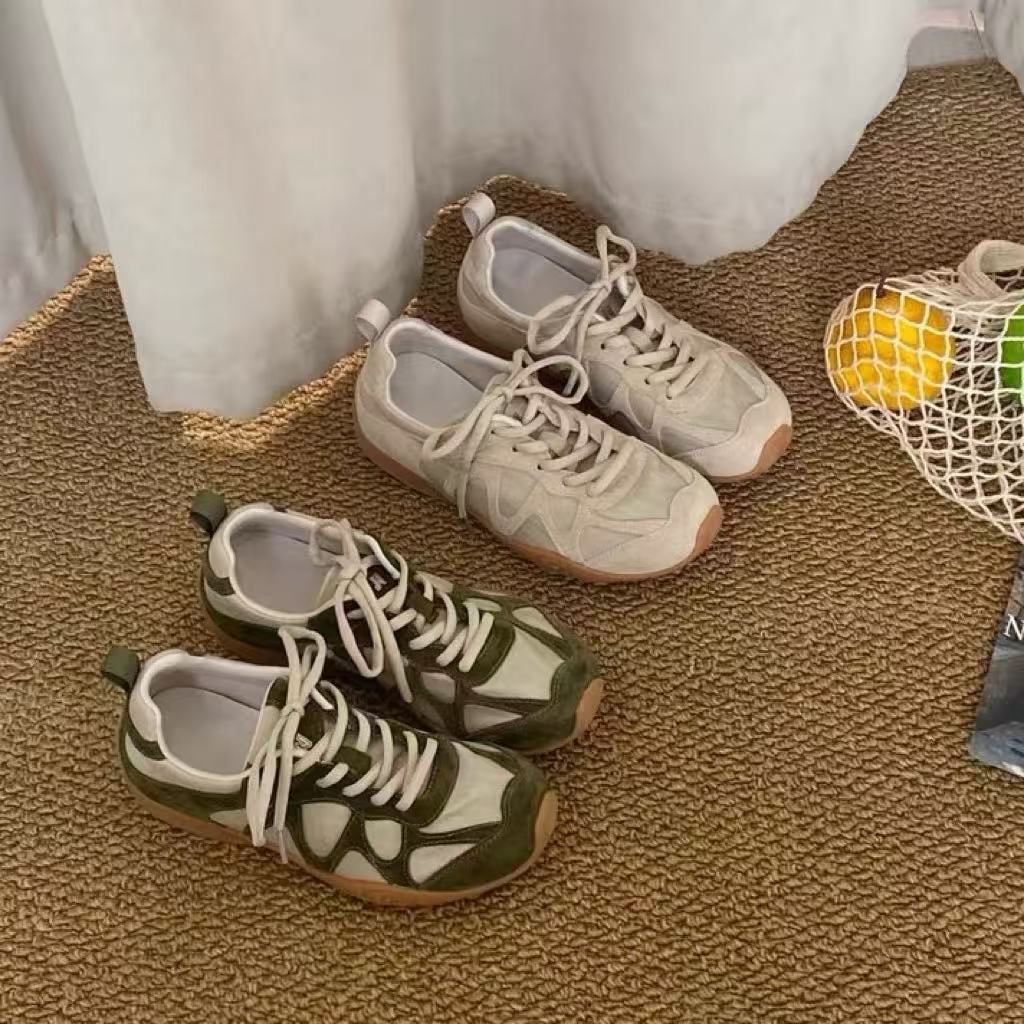 Women Shoes Sneakers - 여성용 빈티지 패치워크 레이스업 스니커즈, 부드럽고