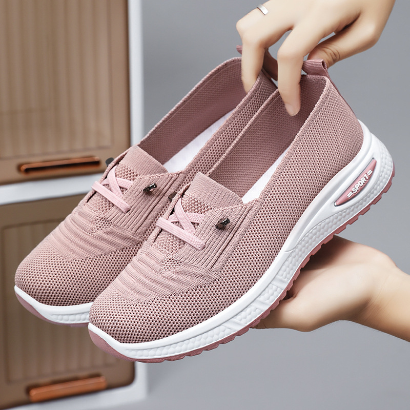Women Shoes Qc - 여성용 통기성 니트 메쉬 슬립온 스니커즈