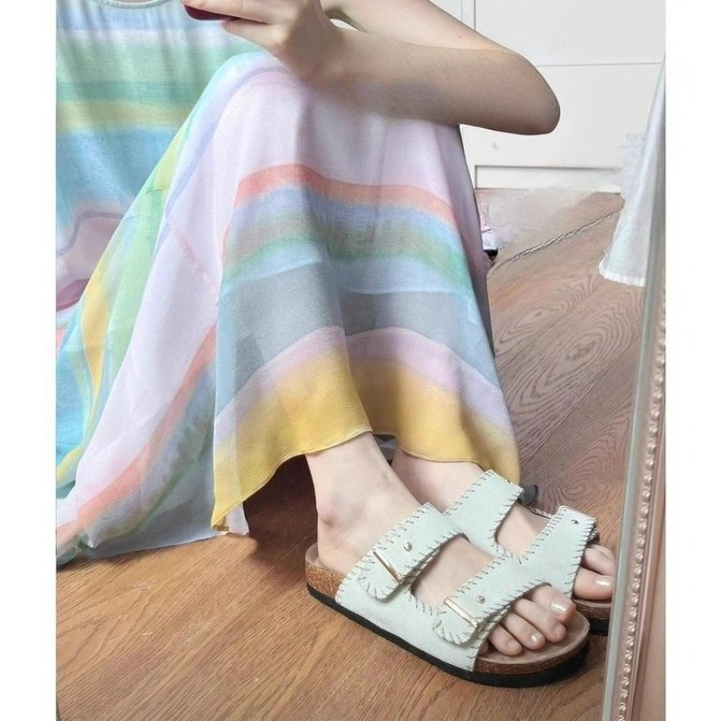 여성용 조절 가능한 스트랩 코르크 풋베드 슬라이드 20 - Cork Wedge Sandal 리뷰 및 가격