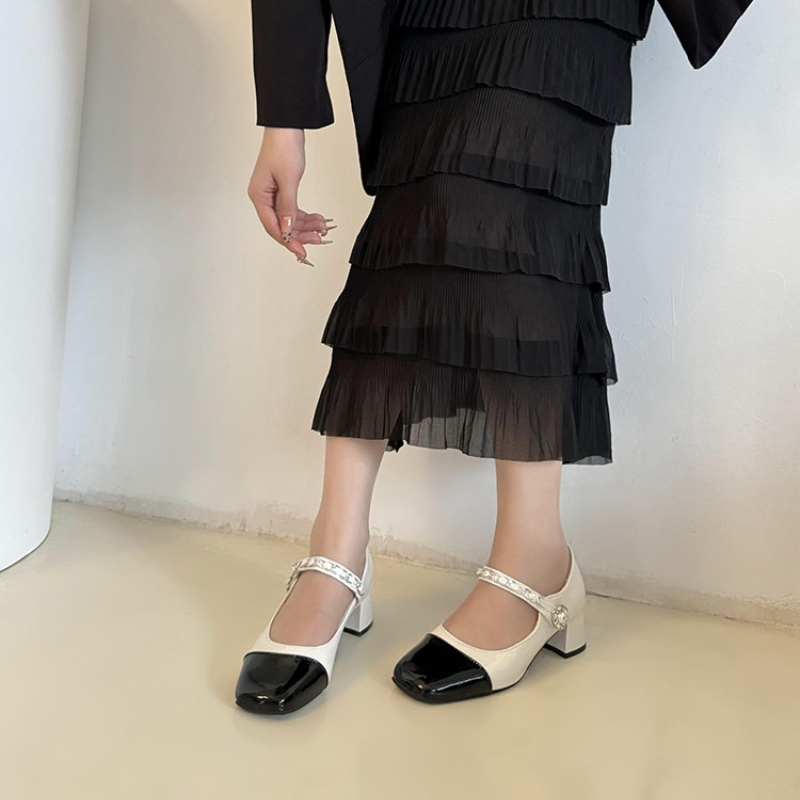 2026 펄 클래스프 두꺼운 굽 하이힐 블랙 화이트 클 - Women Shoes With Heels 리뷰 및 가격