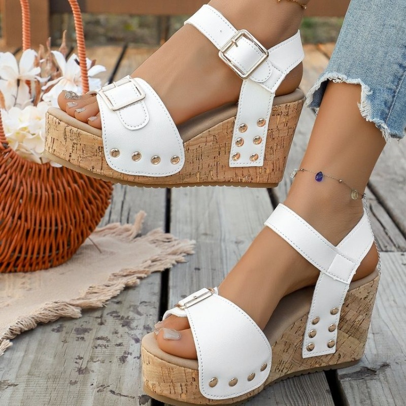 여성 여름 웨지 샌들 플랫폼 하이힐 발목 스트랩 버클  - Cork Wedge Sandal 리뷰 및 가격